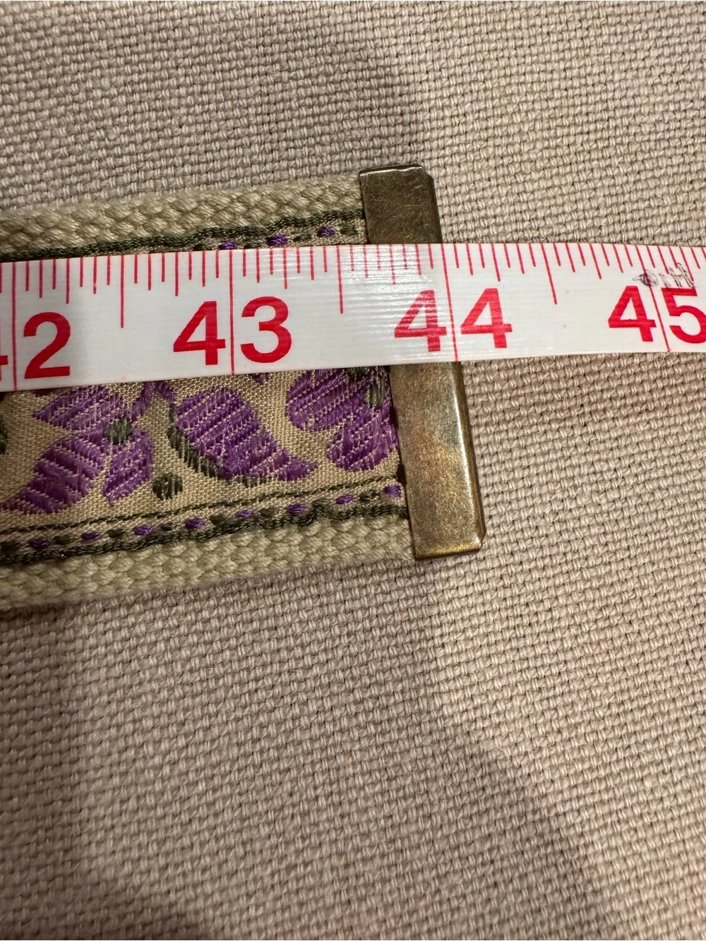 Vintage Floral Woven Jacquard Canvas D-Ring Belt Purple Green Folk Cottagecore